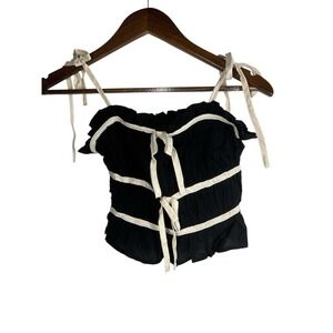 Thirty Thirty‎ Babydoll Cropped Tank Top Women Black Cream  Y2K Boho